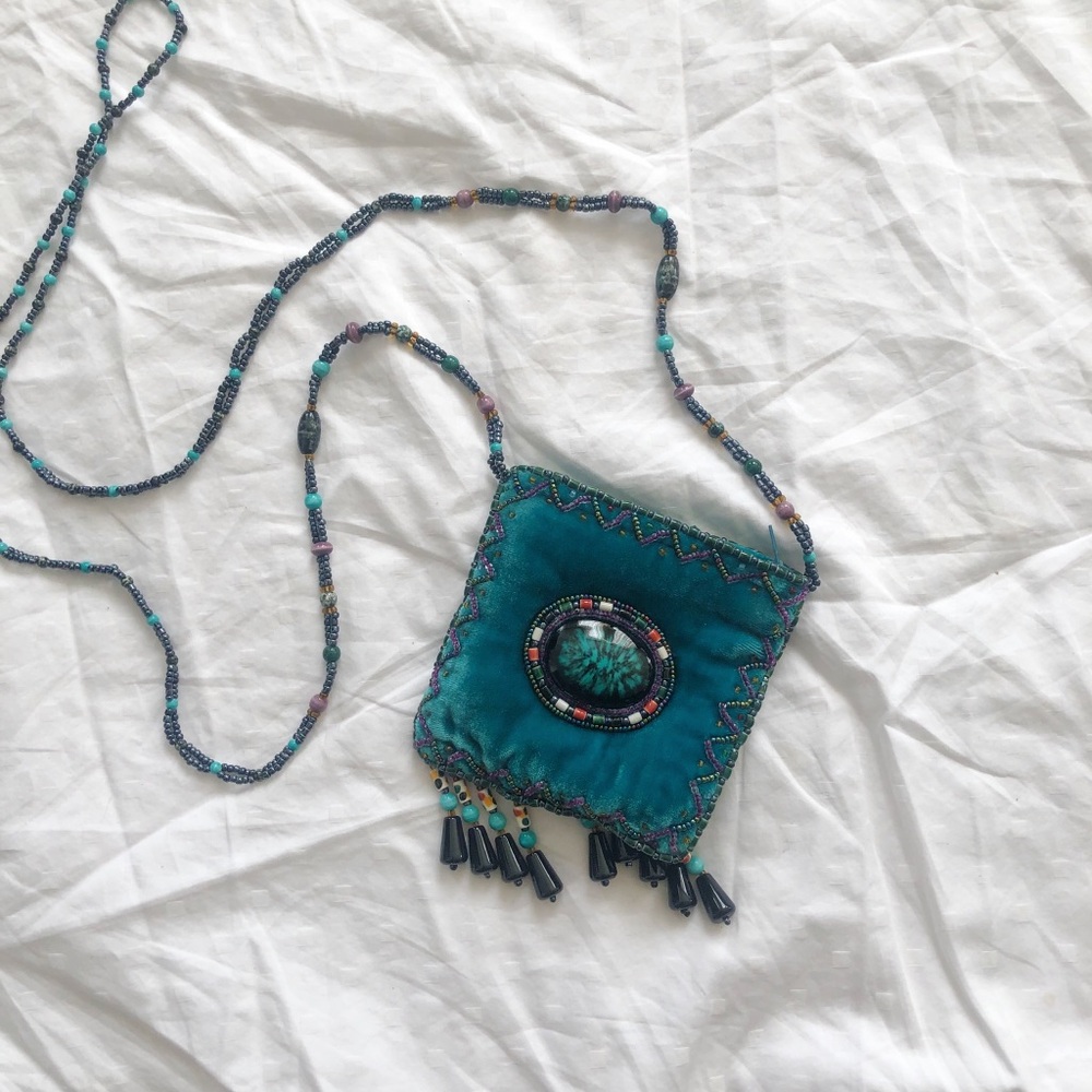 Velvet beaded shoulder bag